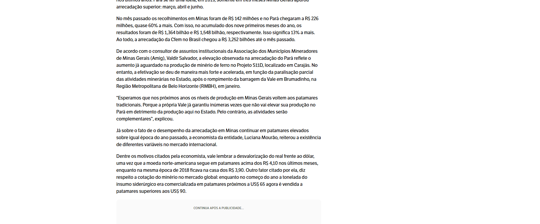 Arrecadação da Cfem registra crescimento de 47% no Estado