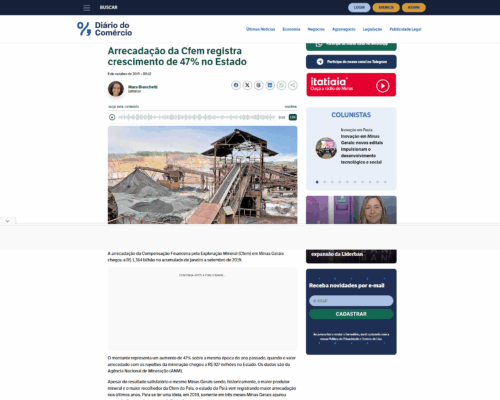 Arrecadação da Cfem registra crescimento de 47% no Estado