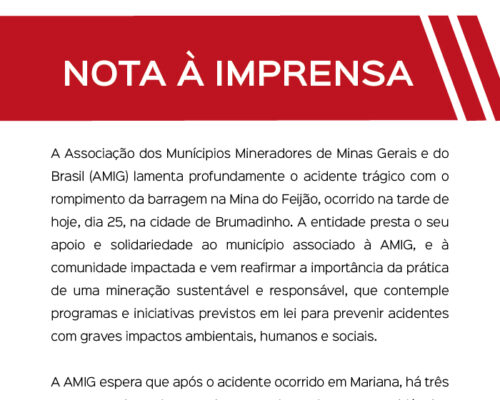 Nota à imprensa – rompimento da barragem em Brumadinho